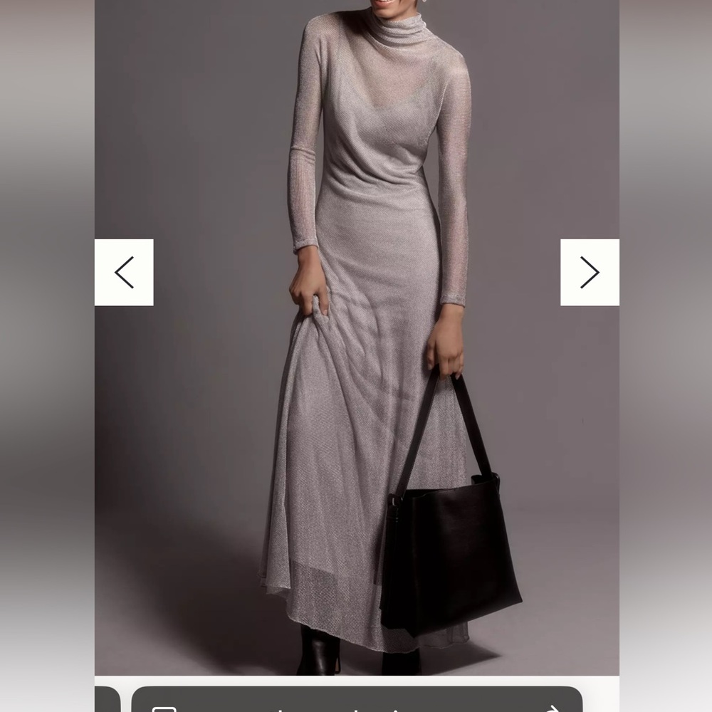 Bloni Sheer Mock-Neck Sparkle Mesh Dress